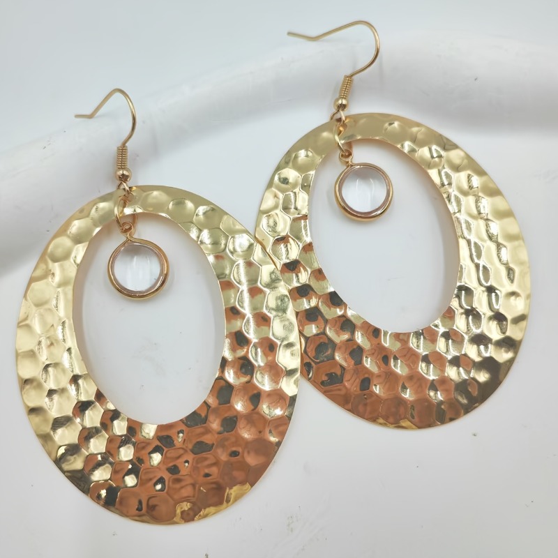 2pcs Bohemian Large Hammered Openwork Hoop Earrings, Retro Style